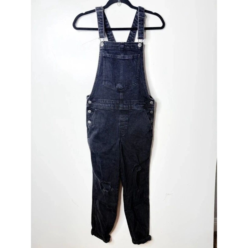 Old navy black denim jean overalls distressed size 6